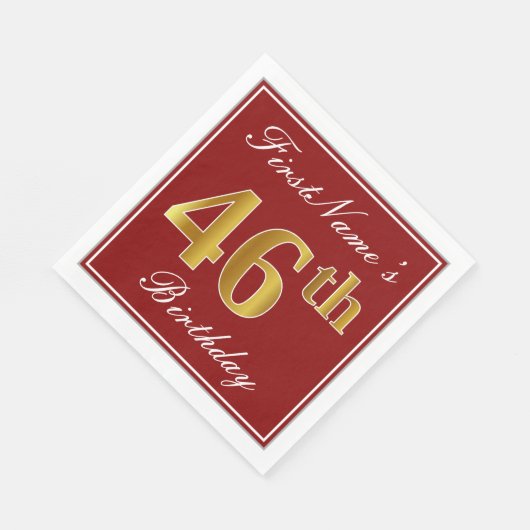 赤エレガント、フェイク金ゴールド46番目の誕生日+名前をカスタムする スタンダードランチョンナプキン (角)