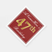 赤エレガント、フェイク金ゴールド47番目の誕生日+名前をカスタムする スタンダードランチョンナプキン (角)