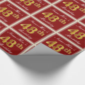 赤エレガント、フェイク金ゴールド48番目の誕生日、名前をカスタムする ラッピングペーパー (角)