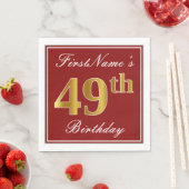 赤エレガント、フェイク金ゴールド49誕生日+名前をカスタムする スタンダードランチョンナプキン (インサイチュ)