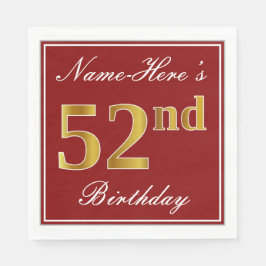赤エレガント、フェイク金ゴールド52番目の誕生日+名前をカスタムする スタンダードランチョンナプキン