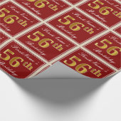 赤エレガント、フェイク金ゴールド56番目の誕生日、名前をカスタムする ラッピングペーパー (角)