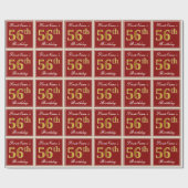 赤エレガント、フェイク金ゴールド56番目の誕生日、名前をカスタムする ラッピングペーパー (フラット)