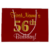 赤エレガント、フェイク金ゴールド56番目の誕生日、名前をカスタムする ラージペーパーバッグ (裏面)