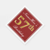 赤エレガント、フェイク金ゴールド57番目の誕生日+名前をカスタムする スタンダードランチョンナプキン (角)