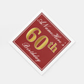 赤エレガント、フェイク金ゴールド60番目の誕生日+名前をカスタムする スタンダードランチョンナプキン (角)