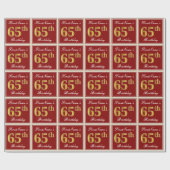 赤エレガント、フェイク金ゴールド65番目の誕生日、名前をカスタムする ラッピングペーパー (フラット)