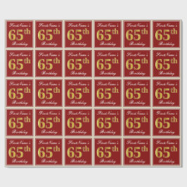 赤エレガント、フェイク金ゴールド65番目の誕生日、名前をカスタムする ラッピングペーパー