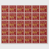 赤エレガント、フェイク金ゴールド66番目の誕生日、名前をカスタムする ラッピングペーパー (フラット)