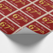 赤エレガント、フェイク金ゴールド67番目の誕生日、名前をカスタムする ラッピングペーパー (角)