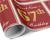 赤エレガント、フェイク金ゴールド67番目の誕生日、名前をカスタムする ラッピングペーパー (ロールコーナー)
