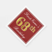 赤エレガント、フェイク金ゴールド68番目の誕生日+名前をカスタムする スタンダードランチョンナプキン (角)