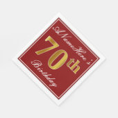 赤エレガント、フェイク金ゴールド70番目の誕生日+名前をカスタムする スタンダードランチョンナプキン (角)