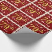 赤エレガント、フェイク金ゴールド70誕生日、名前をカスタムする ラッピングペーパー (角)