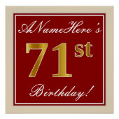 赤エレガント、フェイク金ゴールド71番目の誕生日、名前をカスタムする ポスター (正面)