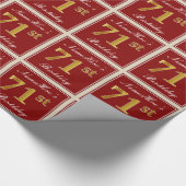 赤エレガント、フェイク金ゴールド71番目の誕生日、名前をカスタムする ラッピングペーパー (角)