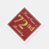 赤エレガント、フェイク金ゴールド72番目の誕生日+名前をカスタムする スタンダードランチョンナプキン (角)