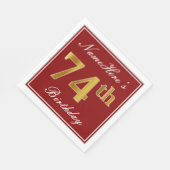 赤エレガント、フェイク金ゴールド74番目の誕生日+名前をカスタムする スタンダードランチョンナプキン (角)