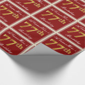 赤エレガント、フェイク金ゴールド77番目の誕生日、名前をカスタムする ラッピングペーパー (角)