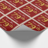 赤エレガント、フェイク金ゴールド79誕生日、名前をカスタムする ラッピングペーパー (角)