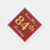 赤エレガント、フェイク金ゴールド84番目の誕生日+名前をカスタムする スタンダードランチョンナプキン (角)