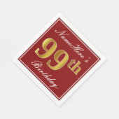 赤エレガント、フェイク金ゴールド99誕生日+名前をカスタムする スタンダードランチョンナプキン (角)