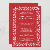 赤エレガント+白ホリー葉クリスマスパーティー 招待状 (正面/裏面)