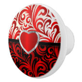 赤エレガント、白、黒のフローラ渦巻き セラミックノブ (右)