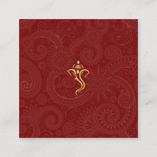 赤エレガント&金ゴールドガネシャ&メンディウェディングRSVP エンクロージャーカード (裏面)