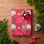 赤エレガント&金ゴールドクリスマススクウェアベビー写真 ラッピングペーパー