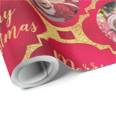 赤エレガント&金ゴールドクリスマスパターンベビー写真 ラッピングペーパー (ロールコーナー)