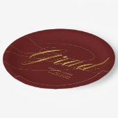 赤エレガント&金ゴールドミニマリストの卒業書道 ペーパープレート (アングル)