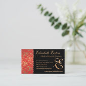 赤エレガント、金ゴールド、黒ダマスクファンシーデザイン 名刺 (スタンド正面)