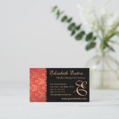 赤エレガント、金ゴールド、黒ダマスクファンシーデザイン 名刺 (スタンド正面)