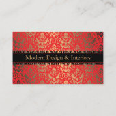赤エレガント、金ゴールド、黒ダマスクファンシーデザイン 名刺 (裏面)