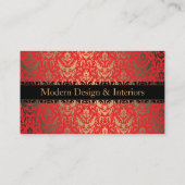 赤エレガント、金ゴールド、黒ダマスクファンシーデザイン 名刺 (裏面)