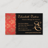 赤エレガント、金ゴールド、黒ダマスクファンシーデザイン 名刺 (正面)