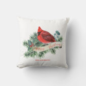 赤エレガント(鳥)ショウジョウコウカンチョウパイン植物性クリスマス クッション (正面)