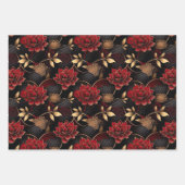 赤エレガント、黒、および金ゴールドフローラの大理石パターン ラッピングペーパーシート (正面3)