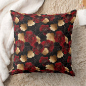 赤エレガント、黒、および金ゴールドフローラ大理石パターン クッション (ブランケット)