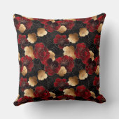 赤エレガント、黒、および金ゴールドフローラ大理石パターン クッション (裏面)