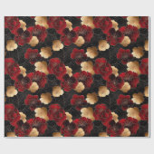 赤エレガント、黒、および金ゴールドフローラ大理石パターン ラッピングペーパー (フラット)