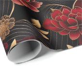 赤エレガント、黒、および金ゴールドフローラ大理石パターン ラッピングペーパー (ロールコーナー)