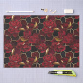 赤エレガント、黒、および金ゴールドフローラ大理石パターン 薄葉紙 (クラフト)