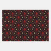 赤エレガント、黒、および金ゴールドヴィンテージパターン ラッピングペーパーシート (正面)