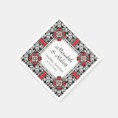 赤エレガント、黒、白のフォークダマスクウェディング スタンダードカクテルナプキン (角)