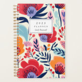 赤オはっきりしたレンジフローラルパターパーソナライズされたン2025 プランナー手帳 (正面)