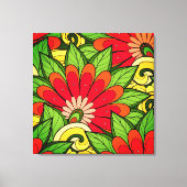 赤オエレガントレンジグリーンの花と渦巻き キャンバスプリント (正面)