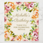 赤オエレガントレンジフローラ誕生日ありがとう ワインラベル (シングルラベル)