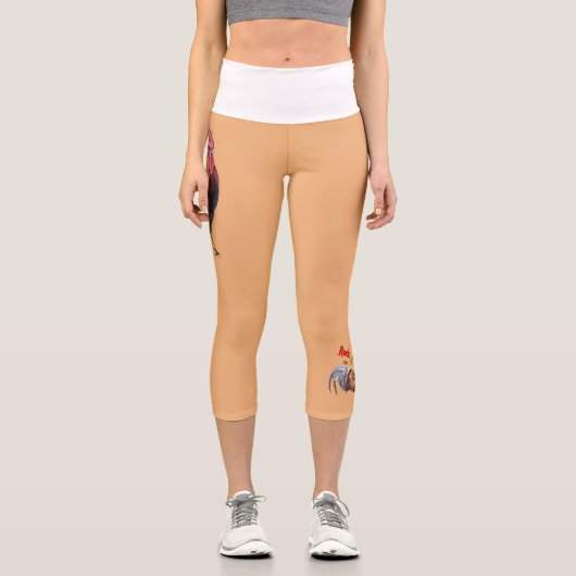 赤オカラフルレンジのリアリスティックル絵画ースター カプリレギンス (正面)